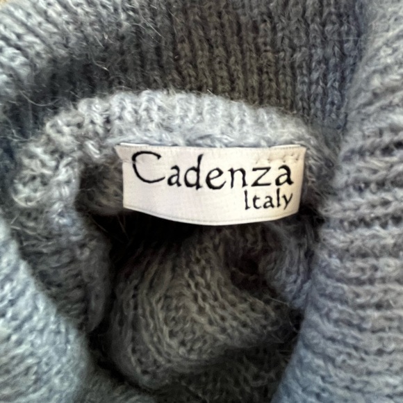 Cadenza Italy Mohair Blend Asymmetric Turtleneck Poncho Dusty Blue Cable Knit - Picture 9 of 12